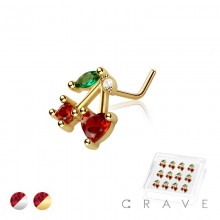 12PCS OF CZ CHERRY 316L SURGICAL STEEL L-SHAPE NOSE BOX